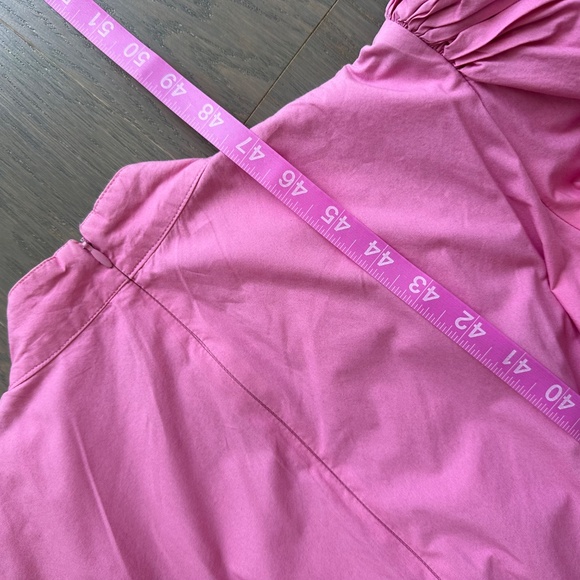 ARIAS Pink Poplin Gathered Shoulder Midi Puff Sleeve Dress - Size 0 - Picture 9 of 11